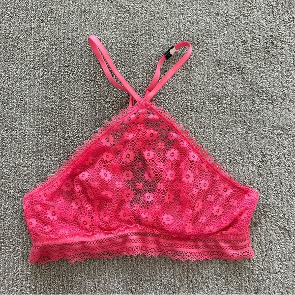 Victoria's Secret Floral Lace High-Neck Underwire Bralette Pink Size Small - Picture 1 of 4